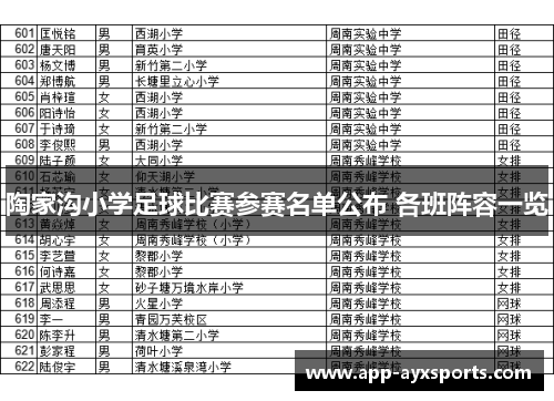 陶家沟小学足球比赛参赛名单公布 各班阵容一览