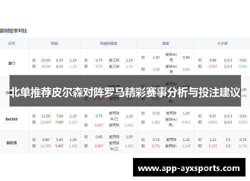 北单推荐皮尔森对阵罗马精彩赛事分析与投注建议